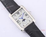 Cartier Tank Solo Moonphase Copy Watch White Dial Black Leather Strap